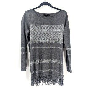 White House Black Market Grey Metallic Sequin Fringe Tunic Sweater Dress Size M